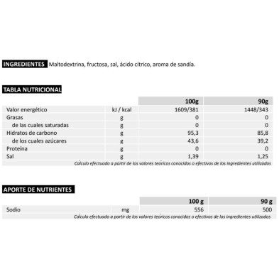 226ers High Fructose Energy Drink sandía tabla nutricional