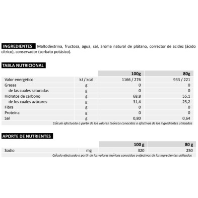 226ers High Fructose Gel Plátano tabla nutricional