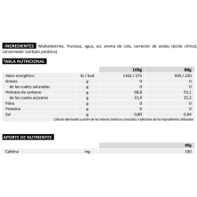 226ers High Fructose Gel cola con cafeína tabla nutricional