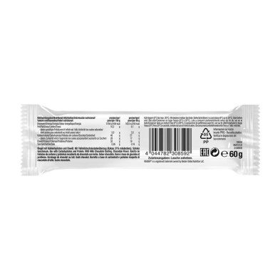 Barrita Weider Proteina 32% chocolate tabla nutricional reverso barrita