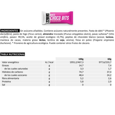 Barrita Endurance 226ers Choco Bits Fresa y chocolate blanco tabla nutricional