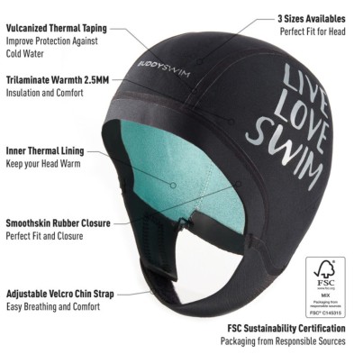 Gorro Neopreno Buddyswim Trilaminate Warmth 2.5mm Black características