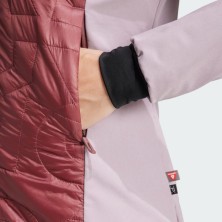 Chaqueta Adidas Terrex Xperior Varilite Hybrid Primaloft mujer Preloved Fig/Burgundy detalle bolsillo cremallera y puño