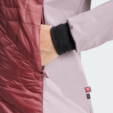 Chaqueta Adidas Terrex Xperior Varilite Hybrid Primaloft mujer Preloved Fig/Burgundy detalle bolsillo cremallera y puño