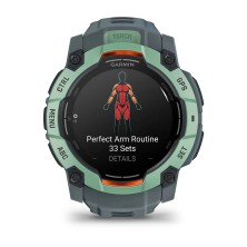 Reloj de avenutra Multideporte Garmin Instinct 3 Amoled 50mm Verde con correa gris rutinas de gimnasio