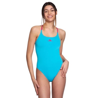 Bañador de natación Turbo Comfort Cross mujer Celeste y rosa fucsia