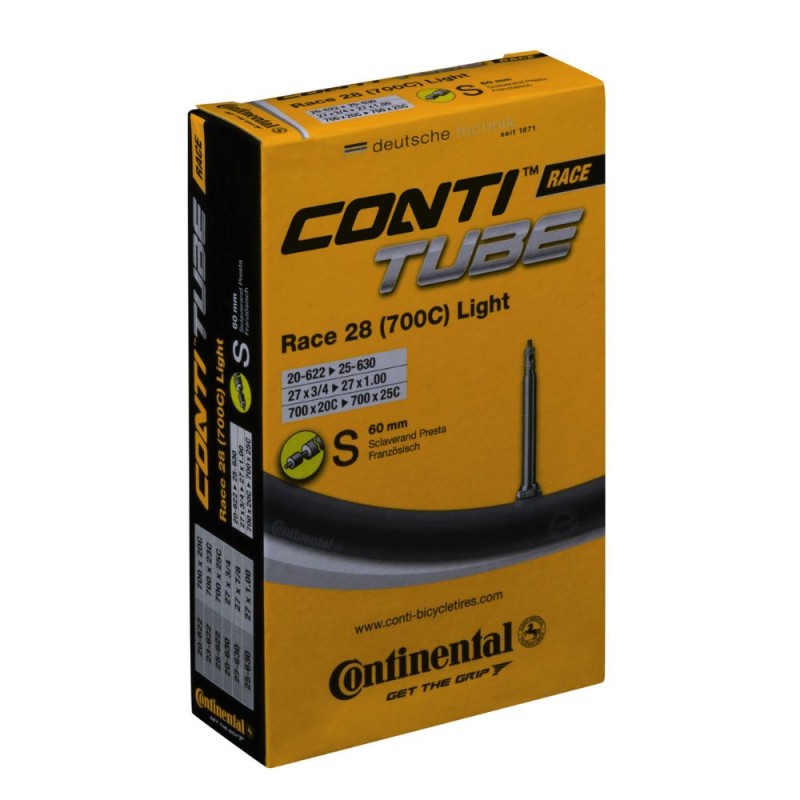 Cámara Continental Race 28" Tube 700Cx20-25C Light válvula presta 60mm