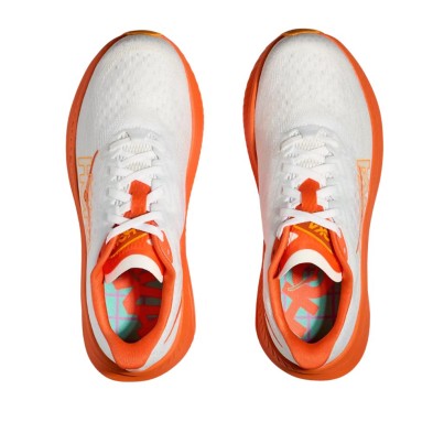 Zapatillas Hoka Mach 6 mujer blanco naranja logo en la plantilla