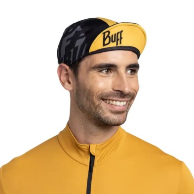 Buff Gorra visera Pack Cycle Cap Logo negro y amarillo