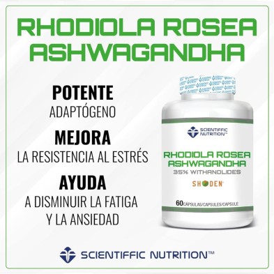 Scientiffic Nutrition Rhodiola Rosea y Ashwagandha 60 cápsulas disminuye la fatiga