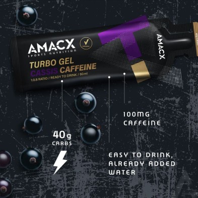 Gel energético Amacx Turbo Gel cafeína Casis fácil de beber contiene agua