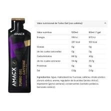 Gel energético Amacx Turbo Gel cafeína Cassis tabla nutricional e ingredientes