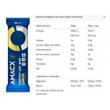 Barrita energética Amacx Energy Oat Bar Lemon tabla nutricional