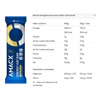 Barrita energética Amacx Energy Oat Bar Banana tabla nutricional