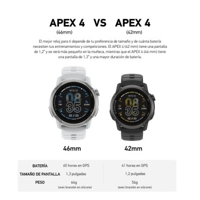 Reloj Deportivo GPS Coros APEX 4 comparativa 46mm versus 42 mm