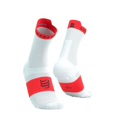 Calcetines Compressport Pro Racing V4.0 Run High blanco rojo fluor