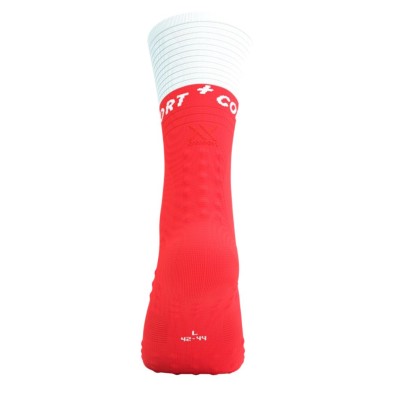 Calcetines compresión Compressport Mid Compression V2.0 Fluo Red/ White con soporte muscular