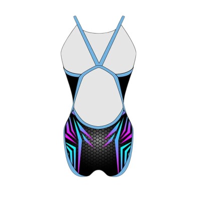 Bañador de natación Turbo Revolution Future mujer Negro azul morado espalda