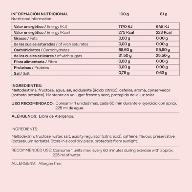 gel energético con cafeína 101 other level sandía 81g ingredientes