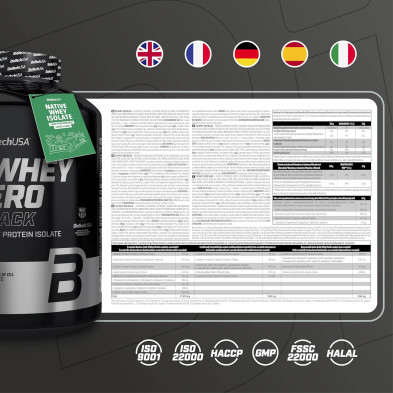 Biotech Iso Whey Zero Black proteína en polvo 908gr. Vainilla ingredientes